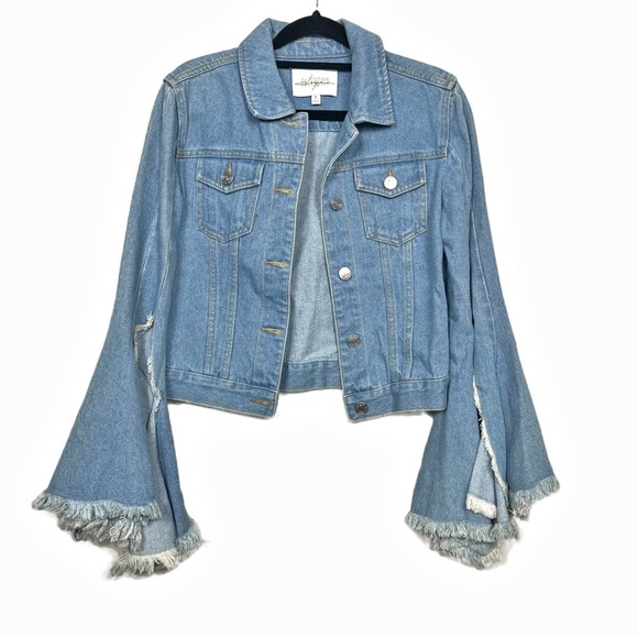 DAYA BY ZENDAYA BELL SLEEVE BUTTON UP DENIM JACKET SIZE SMALL - Picture 5 of 16